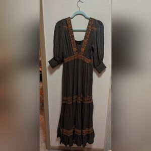 Shyanne Dark Green Maxi Dress with Orange Embroidery